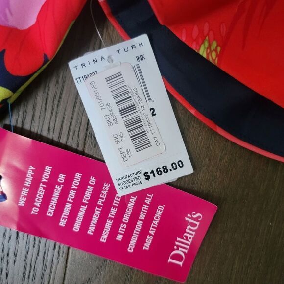 🆕️ Trina Turk Kanan Square Neck Ruffle Sleeve Shift Dress Red Pink Poppy Floral - Picture 11 of 12